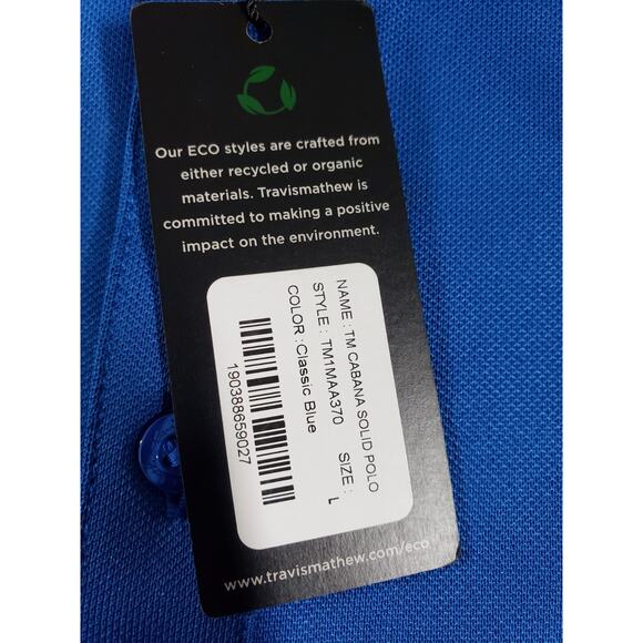 Travis Mathew Polo Shirt Size Large Mens Blue Stretch Eco Preppy Golf Logo NWT - Picture 4 of 10